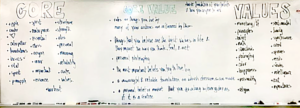 Whiteboard of Core Values exercise at CVU